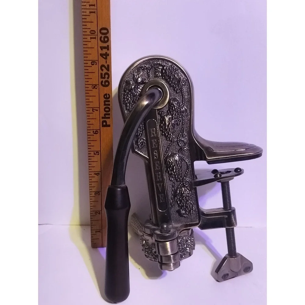 Vintners Reserve Wine Bottle Opener Antique Embossed Grape Bar Clamp Lever